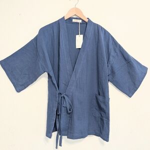 Odd Bird Blue Kardes Loungewear Kimono Top Xsmall New With Tag drop shoulder
